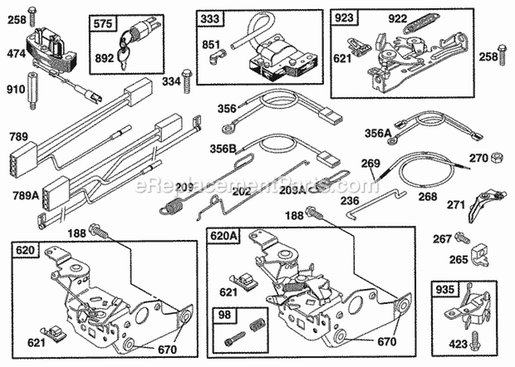 Elect Brake Controls Diagram and Parts List for 12S802-0844-01  Briggs and Stratton Engine